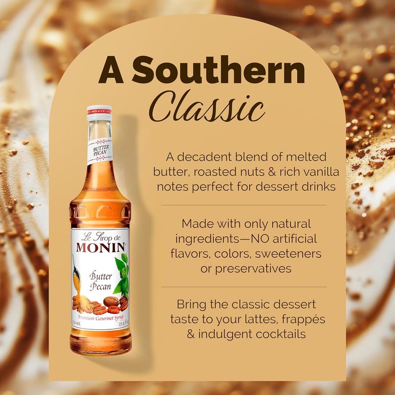 Monin Butter Pecan Syrup - Premium Gourmet Syrup for Milkshakes, Mochas, and Coffees - 750 ml Glass Bottle - Image 3