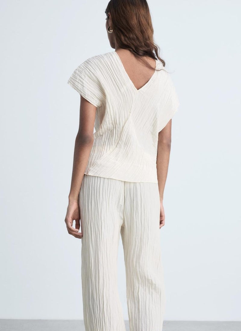 MANGO - Wrinkled Effect V-Neck Top - Image 1