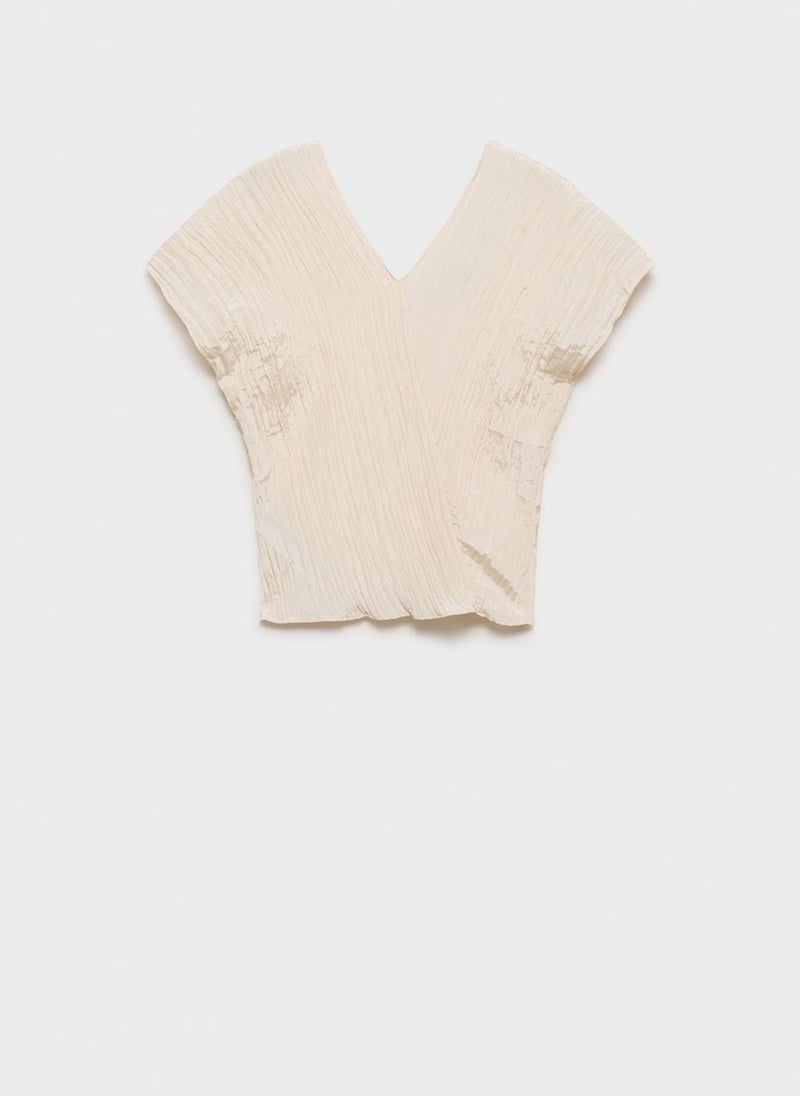 MANGO - Wrinkled Effect V-Neck Top - Image 1
