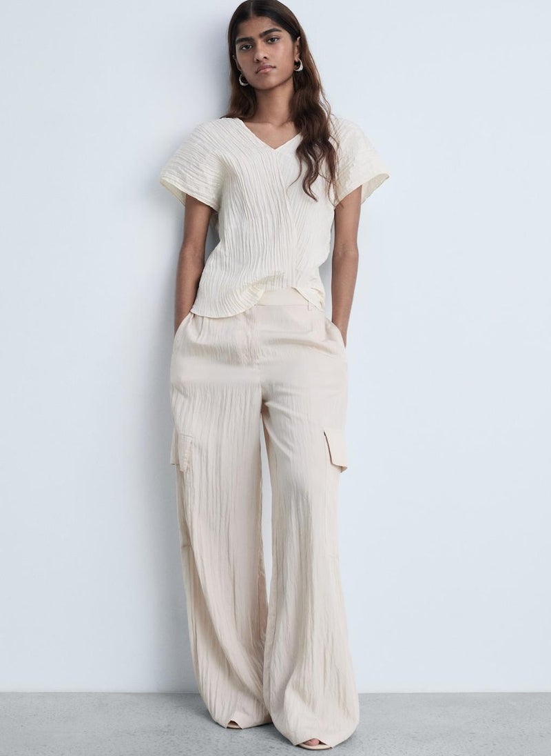 MANGO - Wrinkled Effect V-Neck Top - Image 1