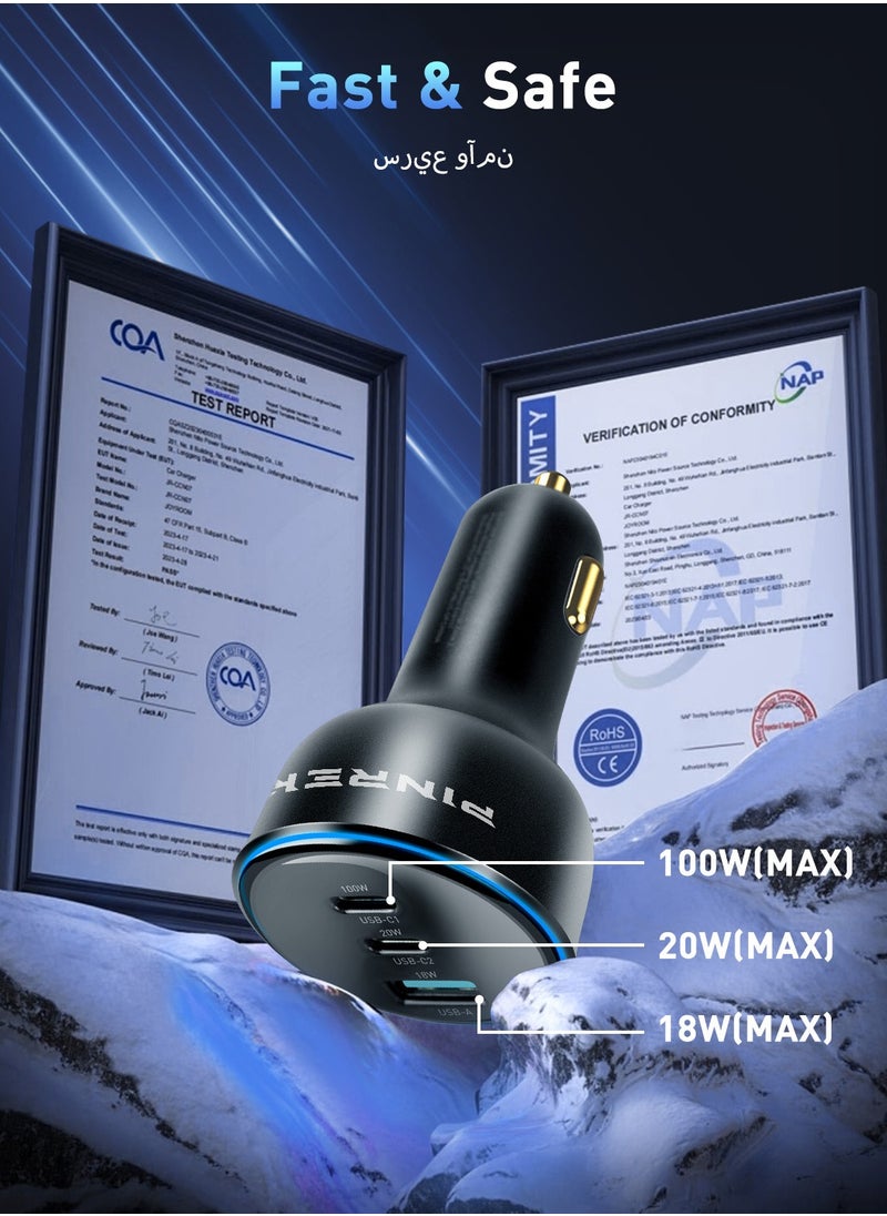 138W USB C Car Charger, PD Charger Type C Car Charger Adapter, Fast Charging Phone Charger Adapter for iPhone 15 ,15 Pro Max, Galaxy S24 Ultra, iPad, MacBook, Huawei and more (with 100W USB C Cable)