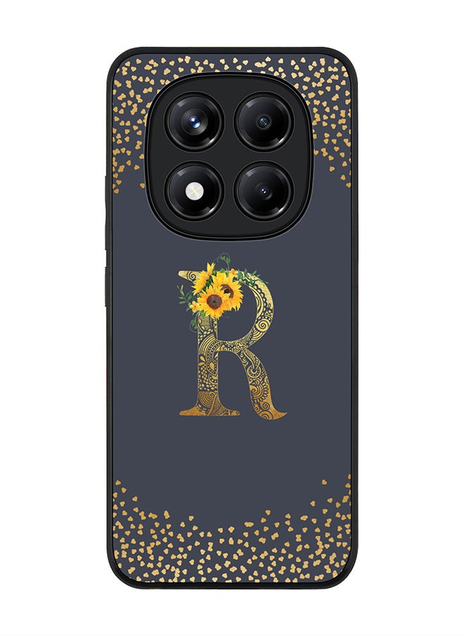 Stylizedd - For Xiaomi Redmi Note 14 Pro 5G / X7 5G Case,Slim fit Camera Protection, Shockproof Thin Phone cover  - Custom Floral Monogram - R  (Grey ) - Image 1