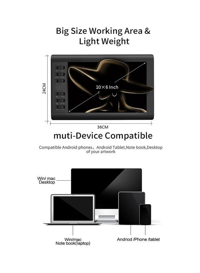 Captaintech Digital Drawing Graphic Tablet Black - Image 3