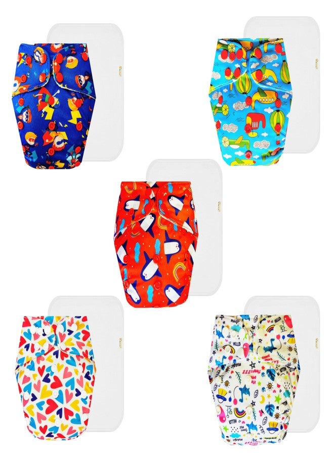 Dumbledo Premium Cloth Diaper with Cotton Insert (Pack of 5) | Snug Fit | 6-Layer Absorbent Pad | Travel Friendly | Worry-Free Diapering | 3 Months - 3 Years | Unisex Baby - Image 1