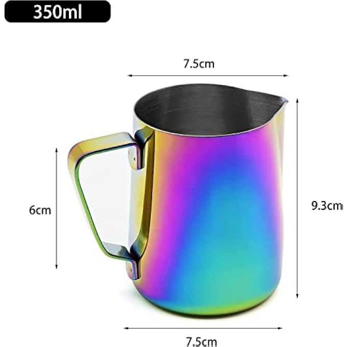 Shinzy Milk Frothing Pitcher With Latte Pen 304 Stainless Steel Milk Frother Jug Metal Latte Art Pitcher Espresso Steaming Pitcher Cappuccino Latte Art Cup Dishwasher Safe 350 Ml Rainbow - Image 3