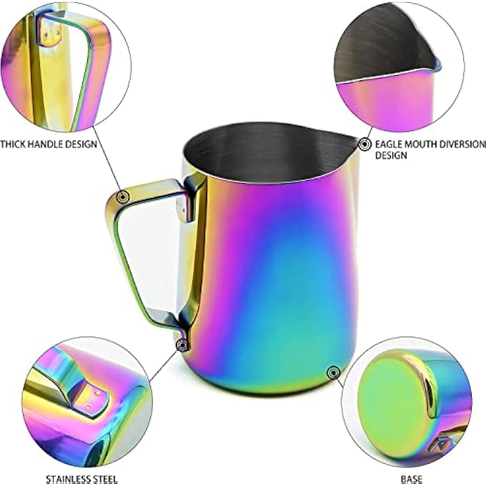 Shinzy Milk Frothing Pitcher With Latte Pen 304 Stainless Steel Milk Frother Jug Metal Latte Art Pitcher Espresso Steaming Pitcher Cappuccino Latte Art Cup Dishwasher Safe 350 Ml Rainbow - Image 5