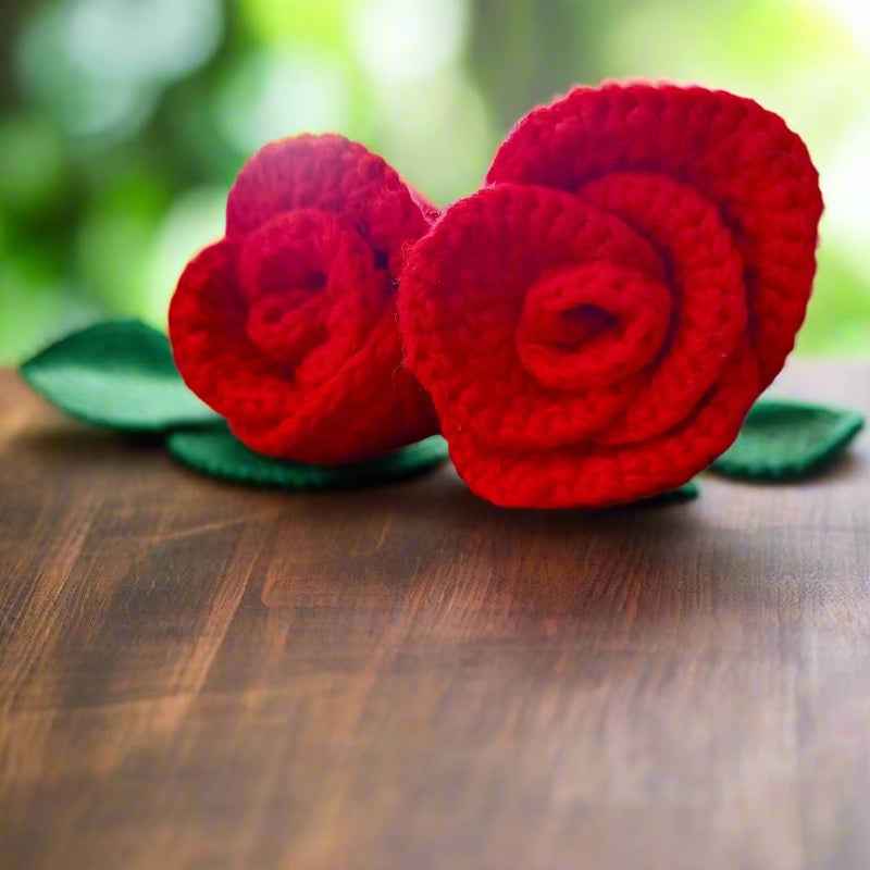 Generic 2 Handmade Crochet Red Rose in Elegant Wrapping with Golden Borders Gift for Special Occasions Rose for Valentines Day Valentines Day Gift Birthday Gifts Set of 2  - Image 2
