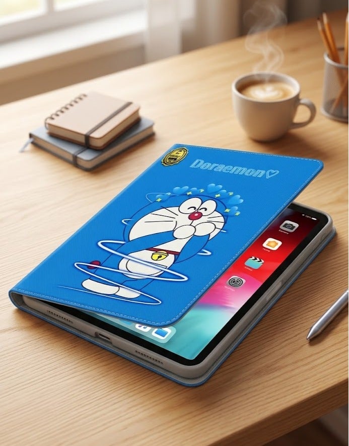 Doraemon Cute Doraemon Anime Blue Tablet Case for New iPad 10.2" (7th & 8th Gen, 2019/2020) – Shockproof Leather Flip Stand Protective Shell Cover - Image 1