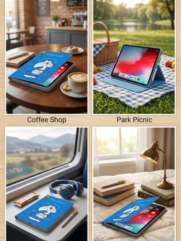 Doraemon Cute Doraemon Anime Blue Tablet Case for New iPad 10.2" (7th & 8th Gen, 2019/2020) – Shockproof Leather Flip Stand Protective Shell Cover - Image 2