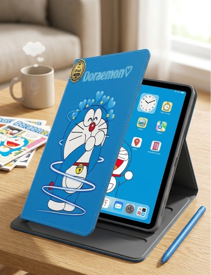 Doraemon Cute Doraemon Anime Blue Tablet Case for New iPad 10.2" (7th & 8th Gen, 2019/2020) – Shockproof Leather Flip Stand Protective Shell Cover - Image 3