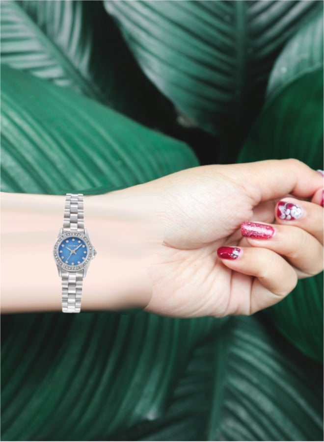 Black Moon Elegant Blackmoon Women's Watch Stylish Blue Dial Stainless Steel Band Water Resistant Perfect for Casual and Formal Wear - Image 3