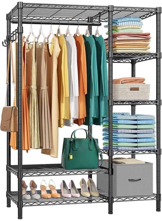 Forthcan Heavy Duty Garment Rack with Shelves, 6-Tier Wire Clothes Rack, Sturdy Metal Wardrobe Closet Organizer for Hanging Clothes (Black, 44.9"L × 15.7"W × 70.9"H, Max Load 560 lbs) - Image 1