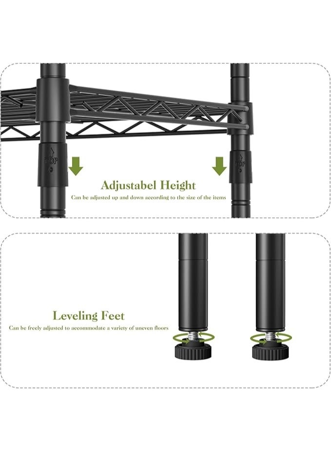 Forthcan Heavy Duty Garment Rack with Shelves, 6-Tier Wire Clothes Rack, Sturdy Metal Wardrobe Closet Organizer for Hanging Clothes (Black, 44.9"L × 15.7"W × 70.9"H, Max Load 560 lbs) - Image 3