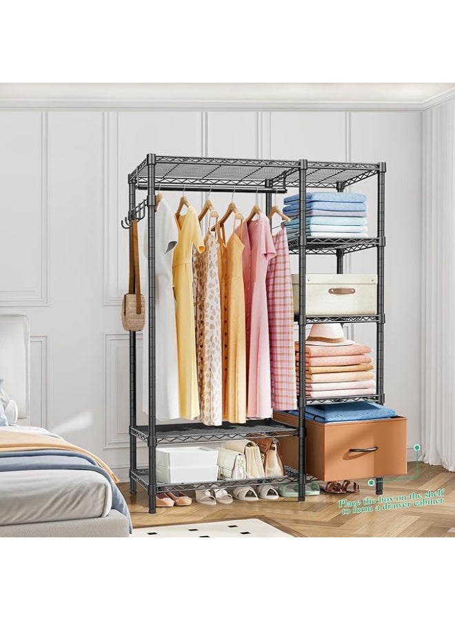 Forthcan Heavy Duty Garment Rack with Shelves, 6-Tier Wire Clothes Rack, Sturdy Metal Wardrobe Closet Organizer for Hanging Clothes (Black, 44.9"L × 15.7"W × 70.9"H, Max Load 560 lbs) - Image 2