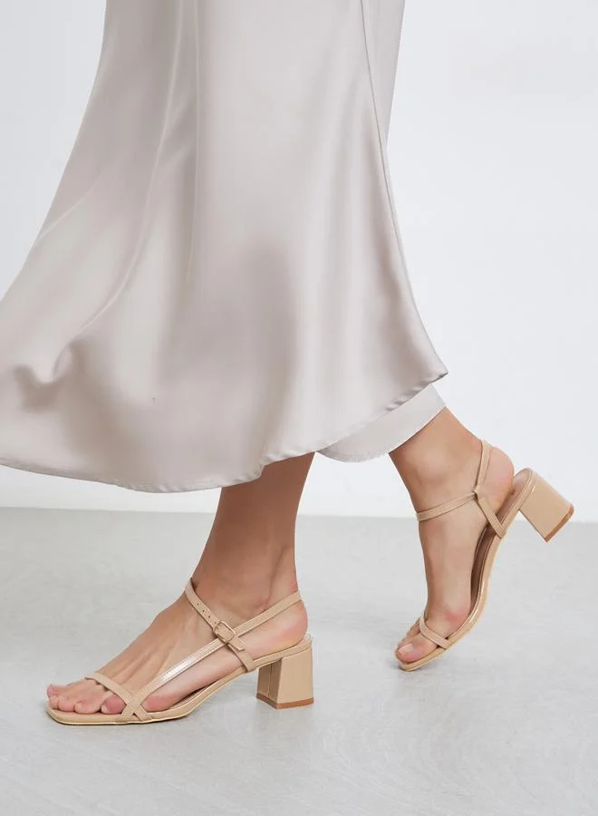 Styli Styli Beige Block Heel Slingback Sandals