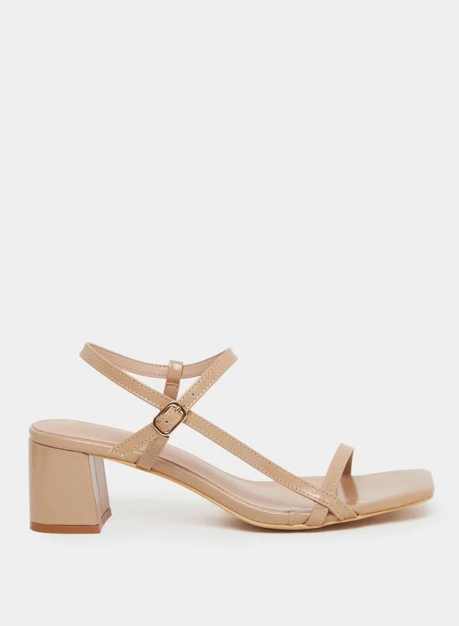 Styli Styli Beige Block Heel Slingback Sandals