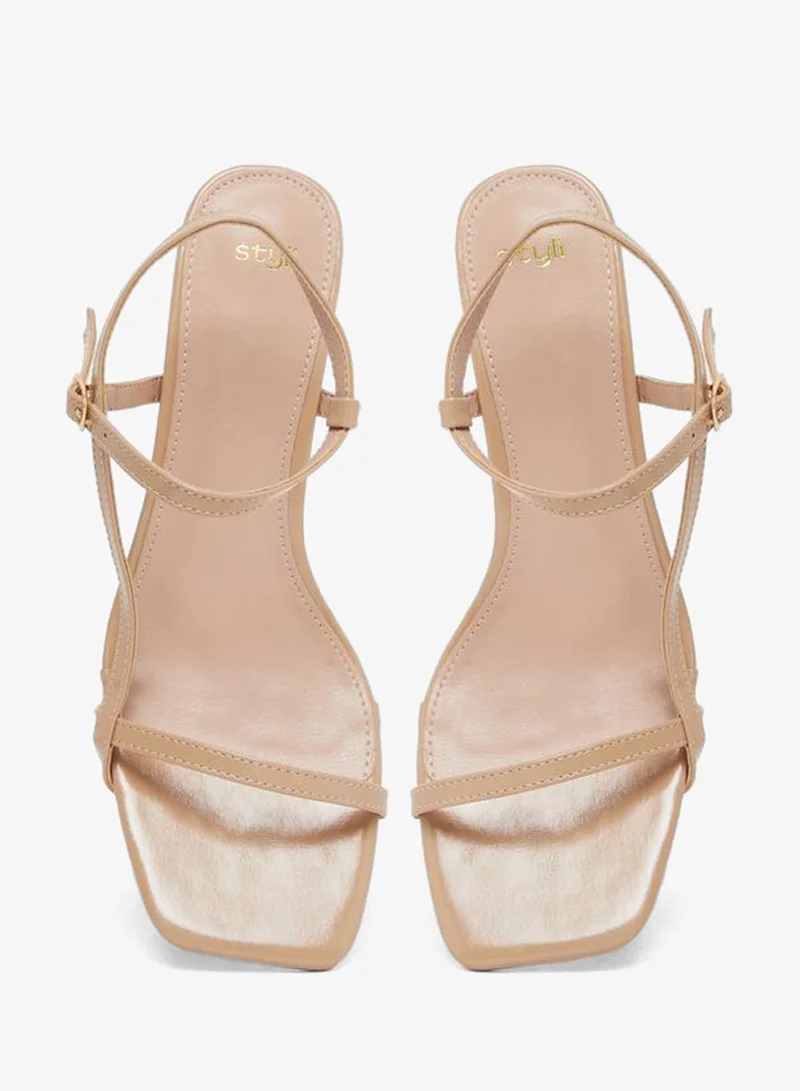 Styli Beige Beige Block Heel Slingback Sandals for Women | Best Price UAE