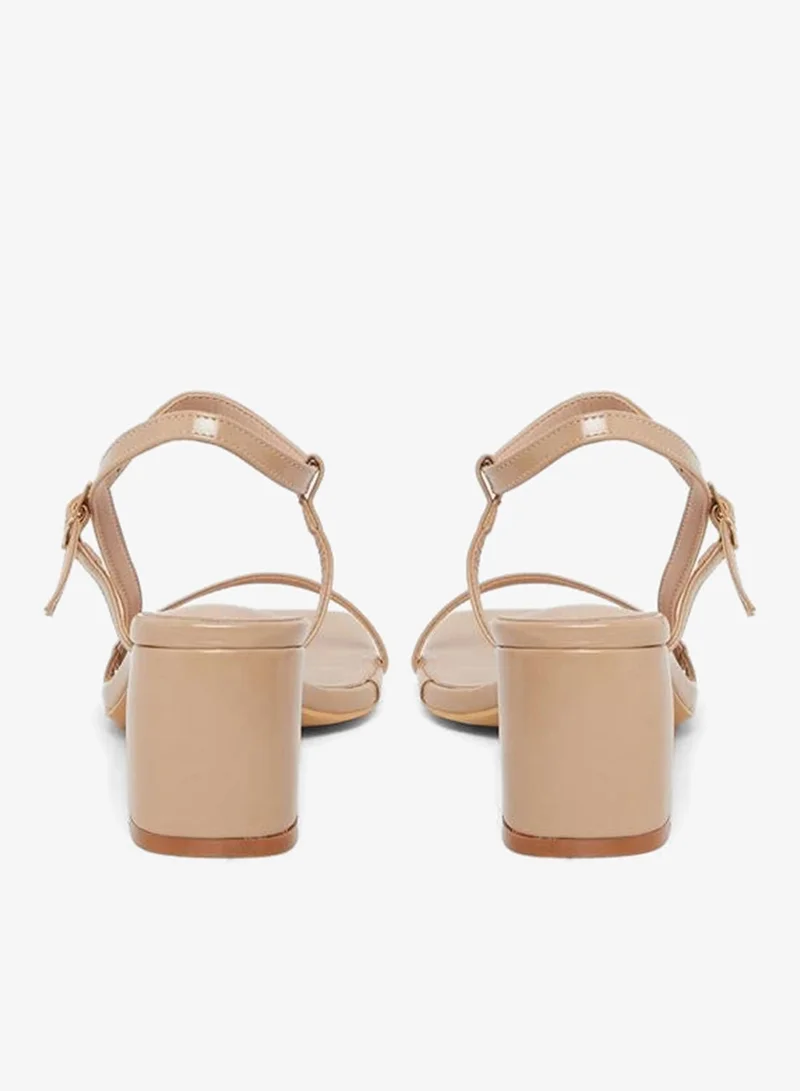 Styli Beige Beige Block Heel Slingback Sandals for Women | Best Price UAE