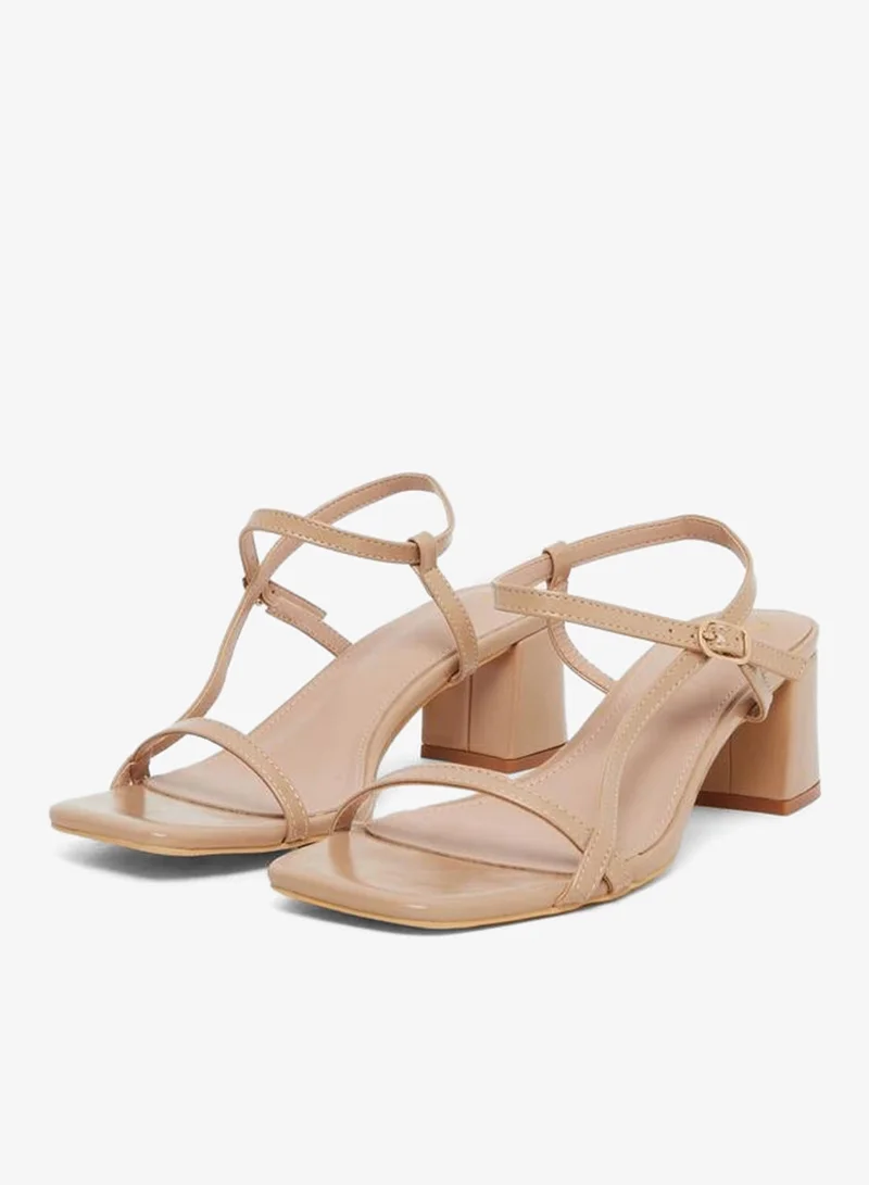Styli Beige Beige Block Heel Slingback Sandals for Women | Best Price UAE