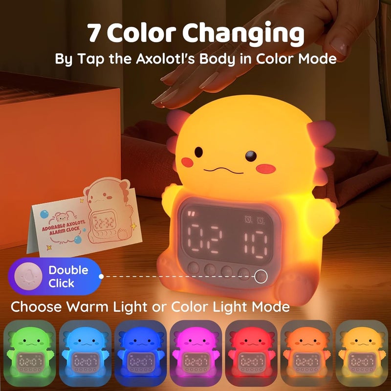 Aokpsrt Axolotl Alarm Clock with Night Light for Kids, Rechargeable Silicone Lamp Time to Wake Clock，Cute Animal Tabletop Lamp, Perfect Sleep Companion for Boys Girls - Image 3