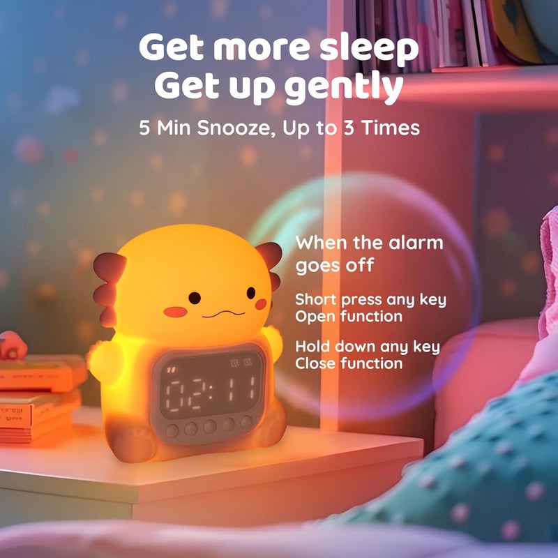 Aokpsrt Axolotl Alarm Clock with Night Light for Kids, Rechargeable Silicone Lamp Time to Wake Clock，Cute Animal Tabletop Lamp, Perfect Sleep Companion for Boys Girls - Image 5