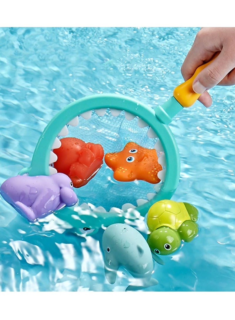 دوركو 7pcs طفل حمام ألعاب الطفل الصغير ، الصيد العائمة حقن لعبة مع منظم حقيبة ، الحيوانات البحرية طفل دش حمام سباحة رذاذ المياه لعبة هدية مع شبكة الصيد - Image 2