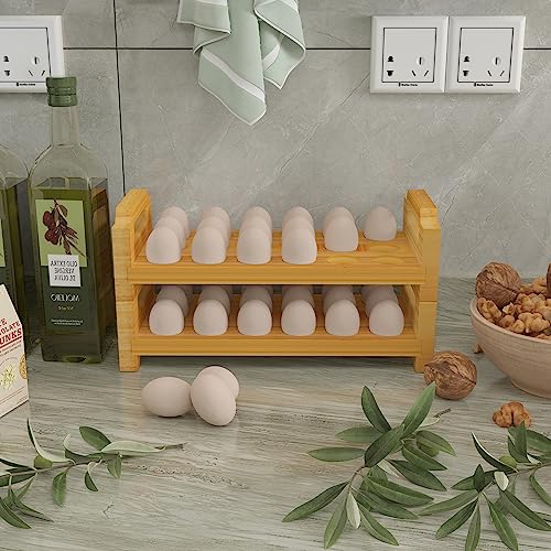 MinBoo Bamboo Egg Holder Countertop - Stackable Design for Fresh Eggs, Farmhouse Egg Tray Storage Display Rack, Kitchen Counter Top Organizer Wooden Egg Stand, Fits Quail, Duck, Turkey, Chicken Eggs (Luxury) - Image 5