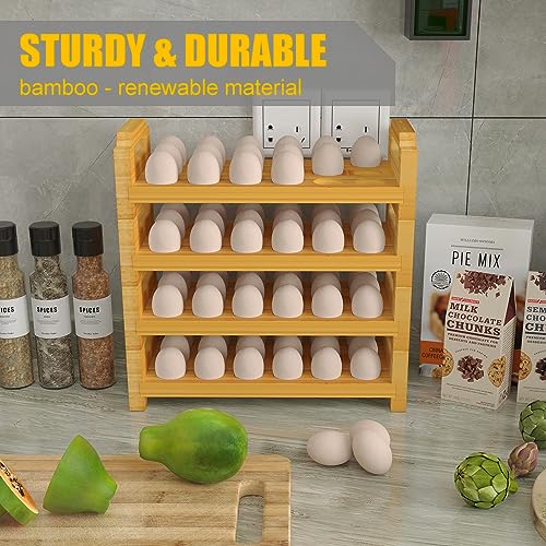MinBoo Bamboo Egg Holder Countertop - Stackable Design for Fresh Eggs, Farmhouse Egg Tray Storage Display Rack, Kitchen Counter Top Organizer Wooden Egg Stand, Fits Quail, Duck, Turkey, Chicken Eggs (Luxury) - Image 4