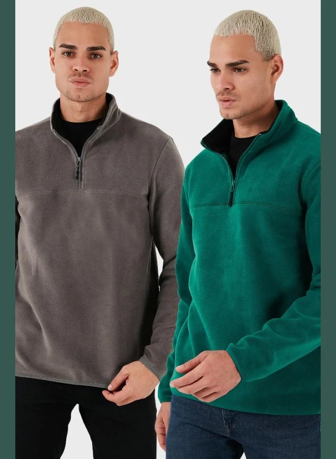 Buratti Buratti Regular Fit Anti-Pilling Non-Pilling Standing Collar Raised 2-Pack Polar Men's POLAR 5896700S2