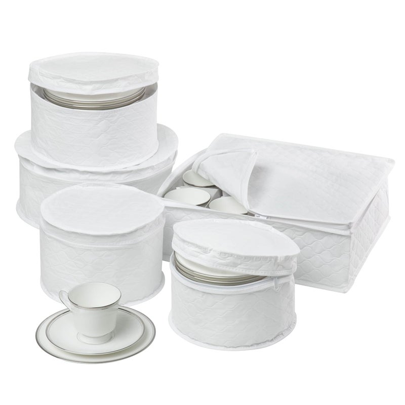 HoneyCanDo Dinnerware Storage Containers Set Perfect for Dish Storage China Storage and Cup Storage Quilted Containers To Keep Your Heirlooms and Fine China Protected and Organized 5Piece Set