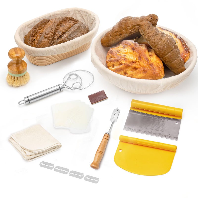 CODOGOY مجموعة سلال تخمير كبيرة من كودوجوي، لوازم خبز العجين المخمر (دائرية وبيضاوية) - Image 1