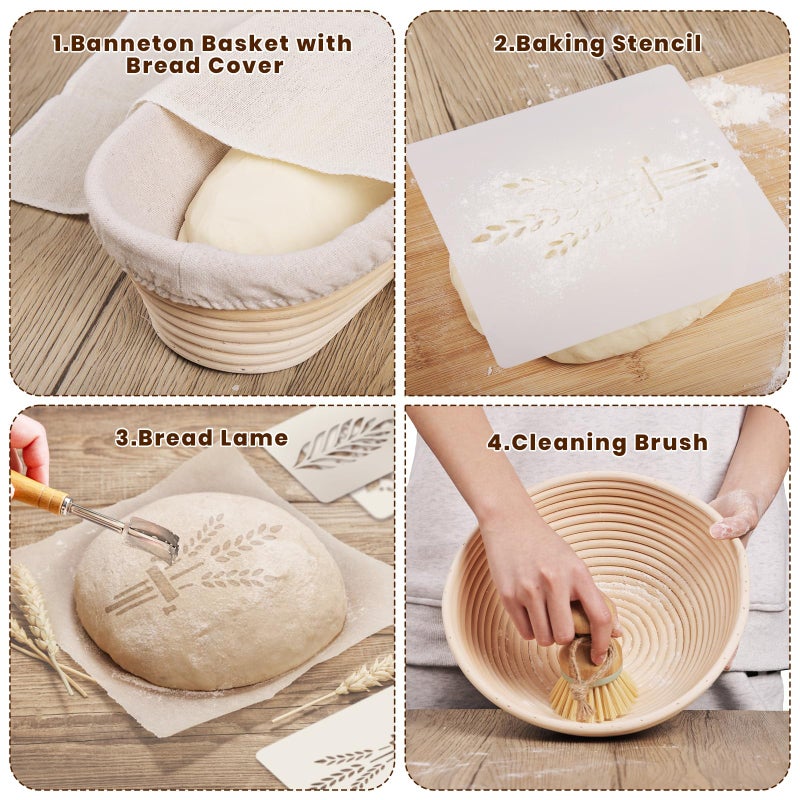 CODOGOY مجموعة سلال تخمير كبيرة من كودوجوي، لوازم خبز العجين المخمر (دائرية وبيضاوية) - Image 5