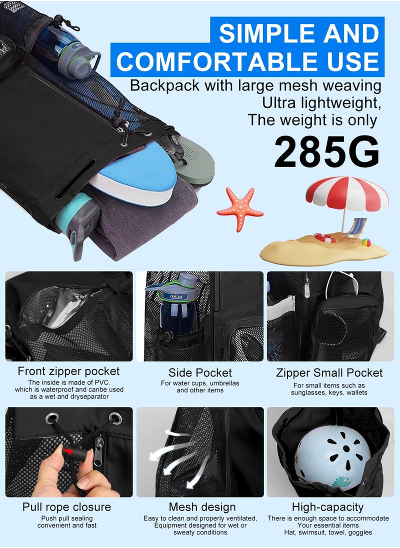 URbazaar Drawstring Backpack Sports Gym Bag, Nylon Draw Backpack Large Size with Zipper and Front Rear Pocket, Water Resistant String Sackpack for School Swimming Travel Women Men  - Image 3