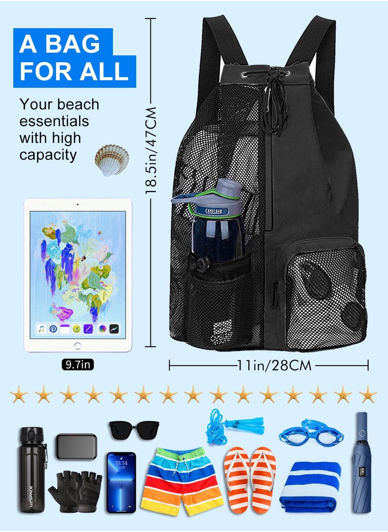 URbazaar Drawstring Backpack Sports Gym Bag, Nylon Draw Backpack Large Size with Zipper and Front Rear Pocket, Water Resistant String Sackpack for School Swimming Travel Women Men  - Image 2