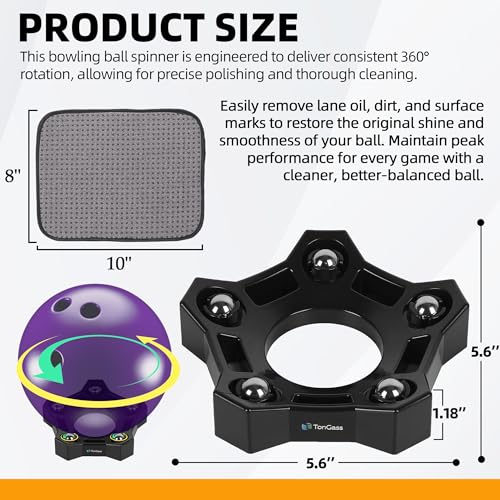 TonGass Bowlings Accessories Set 1Pack Bowling Rotating Ball Cup and 1Pack Microfiber Bowling Ball Towel with EasyGrip Dots 10x8 Bowlings Cup Display Stand with Bearing Spinner Holder Black - Image 3