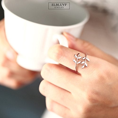 ELBLUVF Stainless Steel 18k Rose Gold Plated Leaves Leaf Laurel Adjustable Branch Ring Jewelry for Women - Image 2