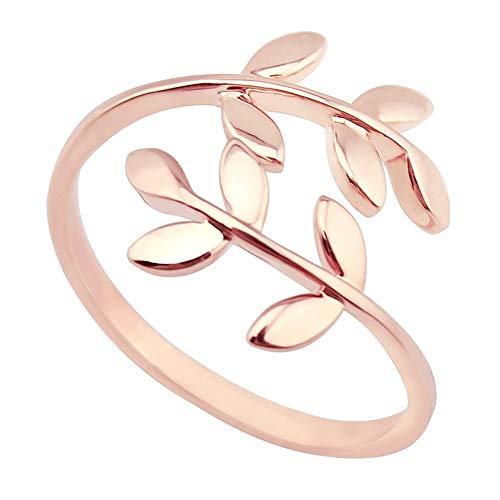 ELBLUVF Stainless Steel 18k Rose Gold Plated Leaves Leaf Laurel Adjustable Branch Ring Jewelry for Women - Image 1