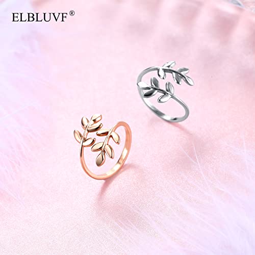 ELBLUVF Stainless Steel 18k Rose Gold Plated Leaves Leaf Laurel Adjustable Branch Ring Jewelry for Women - Image 5