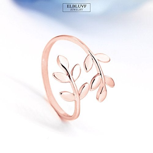 ELBLUVF Stainless Steel 18k Rose Gold Plated Leaves Leaf Laurel Adjustable Branch Ring Jewelry for Women - Image 4