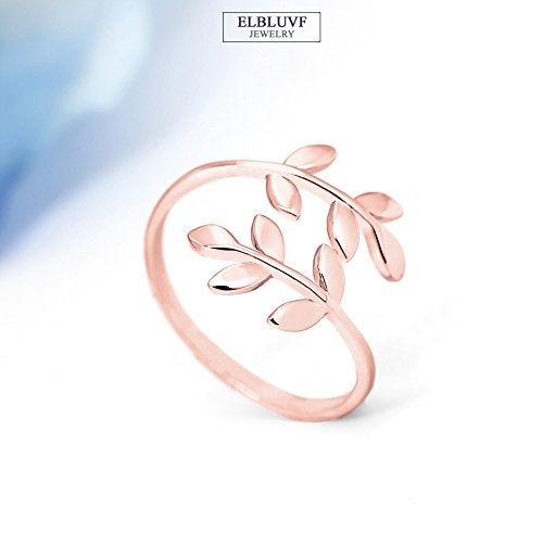 ELBLUVF Stainless Steel 18k Rose Gold Plated Leaves Leaf Laurel Adjustable Branch Ring Jewelry for Women - Image 3