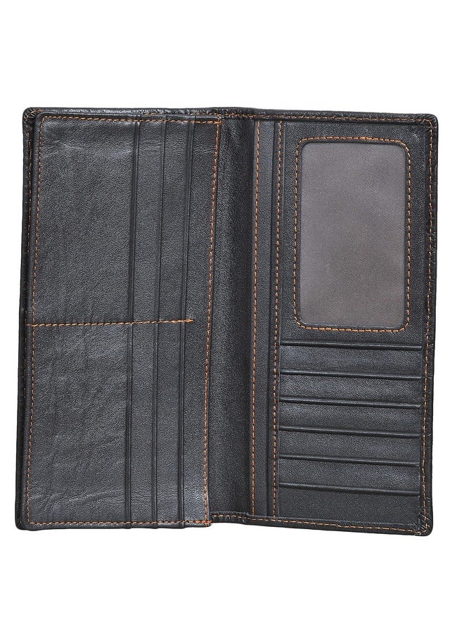 Easyoulife - Womens Ladies Genuine Leather Wallet Long Embossing Bifold Wallet Clutch Purse (Black) - Image 1