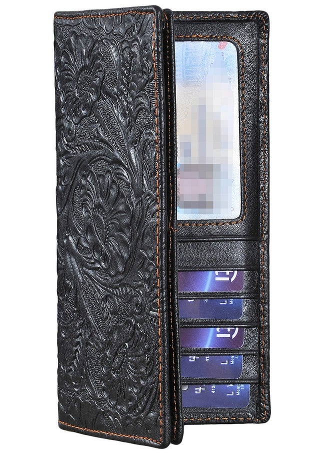 Easyoulife - Womens Ladies Genuine Leather Wallet Long Embossing Bifold Wallet Clutch Purse (Black) - Image 1