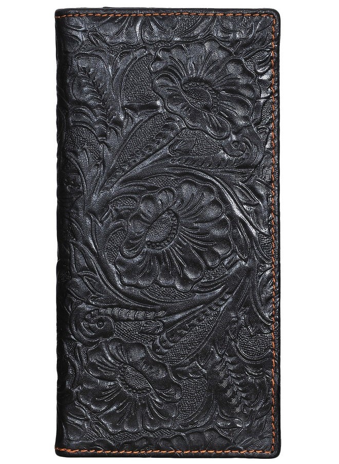 Easyoulife - Womens Ladies Genuine Leather Wallet Long Embossing Bifold Wallet Clutch Purse (Black) - Image 1