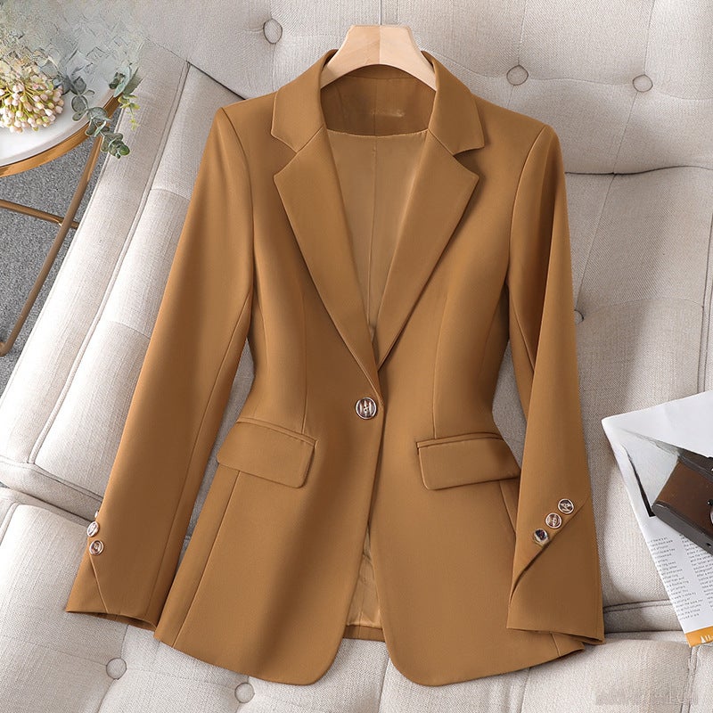 New Busalong busalong Womens Long-sleeved Professional Suit Formal Womens Coat Work Clothes 8826 Caramel Coat  - Image 3