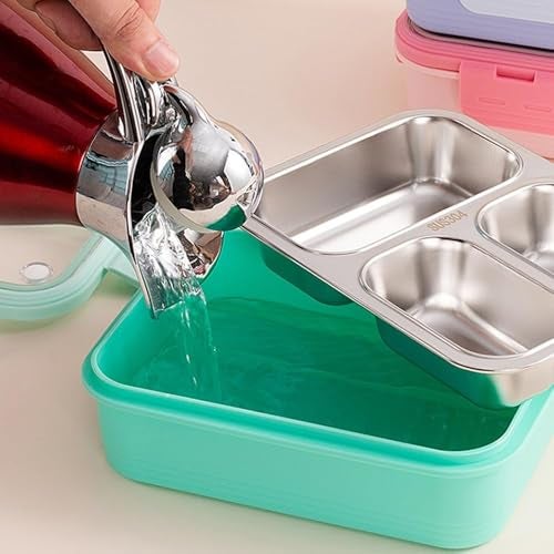 MEDALLIX Stainless Steel Lunch Box | 3-Compartment Leakproof & BPA-Free Bento Box | Insulated with Detachable Inner Containers & 4-Sided Lock | Ideal for Office, School, Kids & Adults | Pink - Image 4