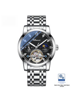 Generic New Dawn Mens Hollow Flywheel Automatic Watch Silver Black 