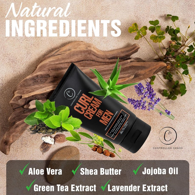 Controlled Chaos كريم تجعيد الشعر للرجال من Controlled Chaos - كريم تصفيف للشعر المموج والمجعد مع زبدة الشيا، زيت الجوجوبا، زيت جوز الهند، يضيف نعومة، مضاد للتجاعيد، كريم تجعيد خالي من الكبريتات (5 أونصات) - Image 3