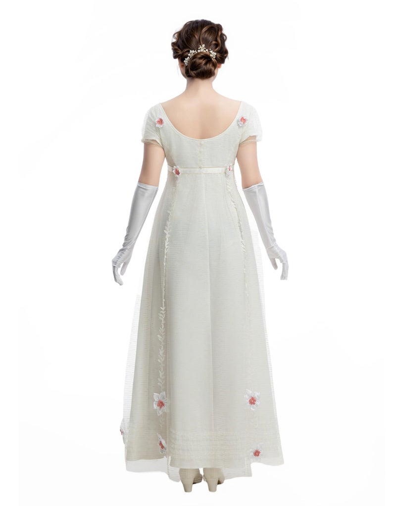 miccostumes Women's Medieval Costume Renaissance Princess Cosplay Empire Style Dress (white, M) - Image 3