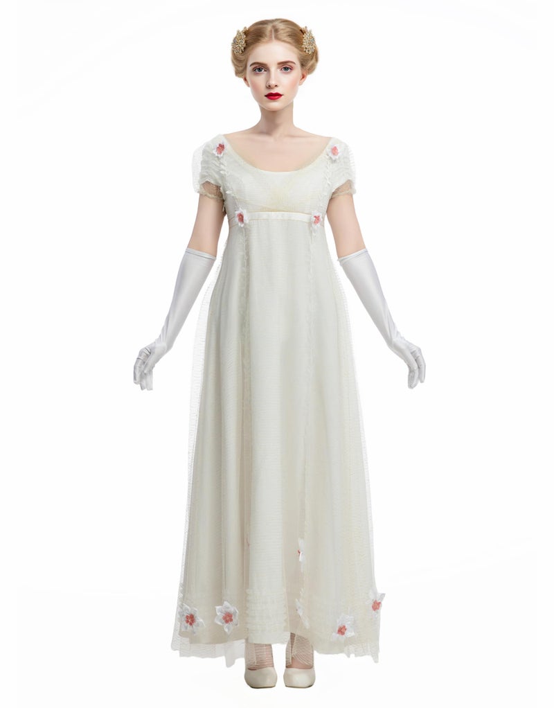 miccostumes Women's Medieval Costume Renaissance Princess Cosplay Empire Style Dress (white, M) - Image 1