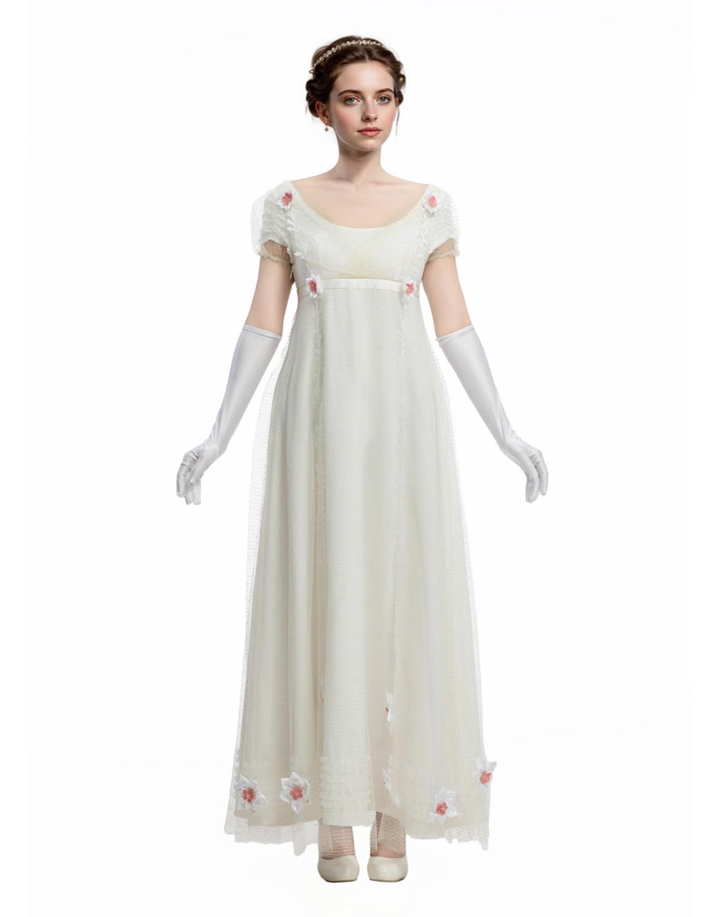 miccostumes Women's Medieval Costume Renaissance Princess Cosplay Empire Style Dress (white, M) - Image 2